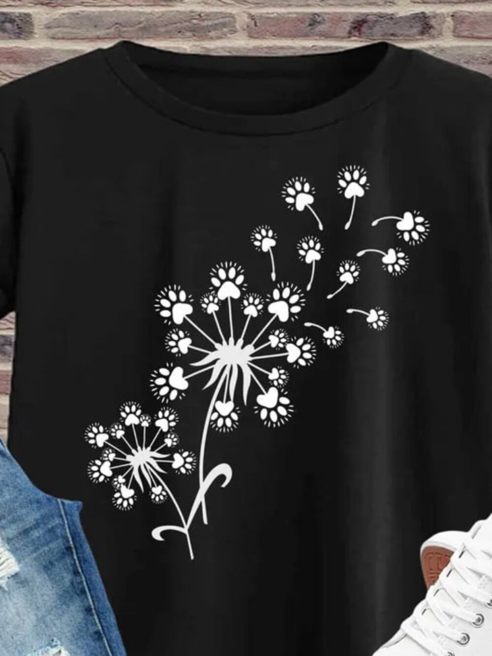 Graphic Paw Print T-shirt, Floral Paw Shirt, Gift For Pet Lover